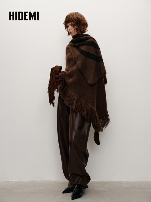 HIDEMI 大秀款青藏高原可溯源牦牛绒拉毛长拉绒logo系列三角形围巾大披肩 商品图8