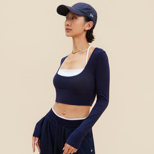 跃牌【禅语梵心】裸感撞色瑜伽服长袖半固定杯跑步修身运动文胸CX5589 商品图3