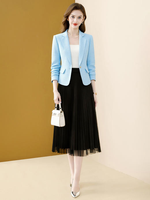 「自」全新升级【铂金会员183/天猫249/差价66】(14821)洛诗琳小香风纯色西装外套女2025秋冬新款气质通勤显瘦粗花呢小西服 商品图3