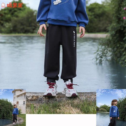 棉果果冬季新品男童卡其色斜纹复合绒保暖加厚针织加绒长裤M412200425760 商品图0