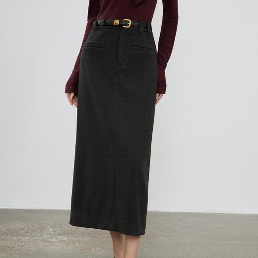 LJ9056 2025冬季新款女装高腰包臀开叉半身裙女中长款A字裙 商品图4