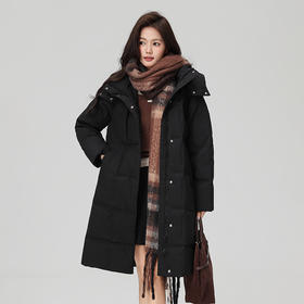 连帽可拆卸鸭绒中长款羽绒服8826