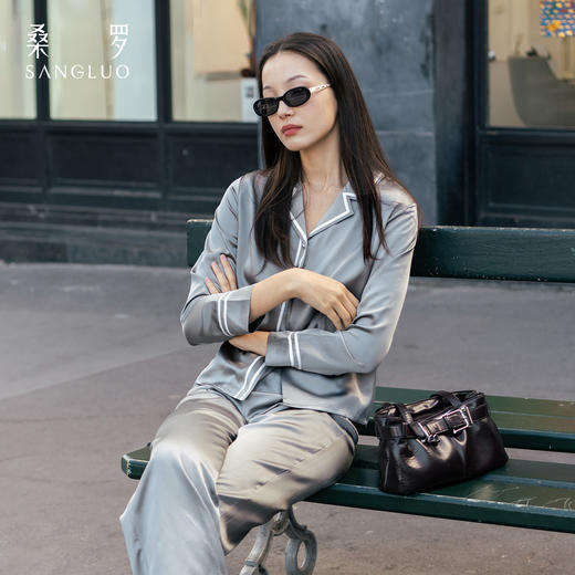 重磅真丝桑罗25姆米真丝睡衣套装100%桑蚕丝女秋季家居服双面缎可外穿 商品图4