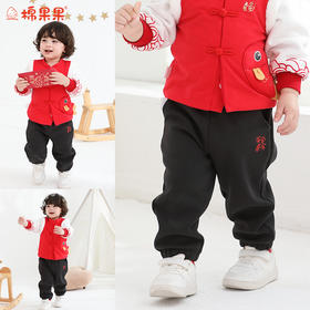 棉果果冬季新品新年款男童女童斜纹复合绒保暖加厚中国风针织加绒长裤M502200425776