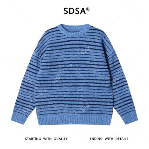 22657SDSA男士秋冬新款痞帅男装潮牌简约撞色条纹圆领针织衫毛衣百搭 商品图1