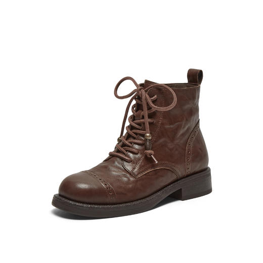 BF楼真美诗2025新冬款抓纹牛皮布洛克马丁靴短靴女吊牌价1898折后价1598 商品图1