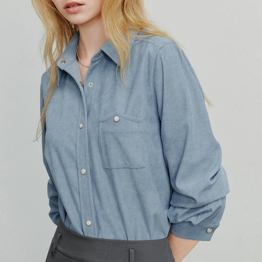 初语衬衫女秋季新款复古灯芯绒法式长袖衬衣叠穿打底时尚上衣 商品图3