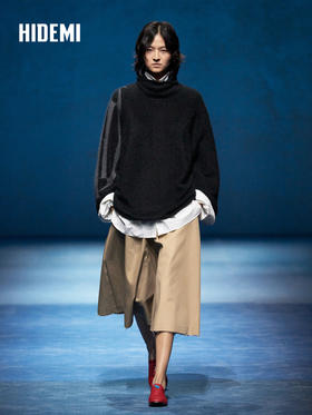 HIDEMI 大秀款藏地可溯源牦牛绒拉毛长拉绒系列不对称堆堆高领厚款廓形毛衣外套
