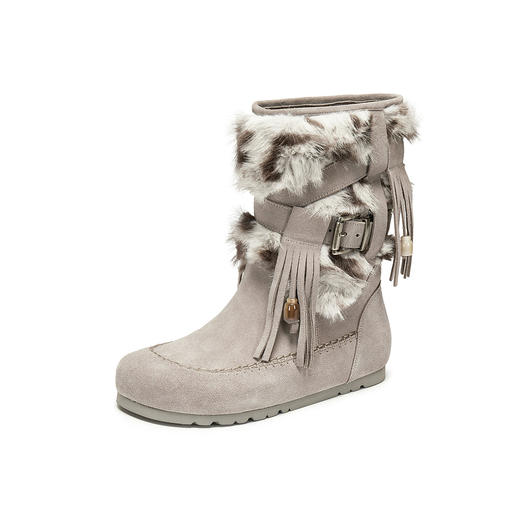 BF楼真美诗远山浮雪2025新冬款牛皮复古波嘻风勃肯毛绒雪地靴女吊牌价2498折后价1898 商品图0