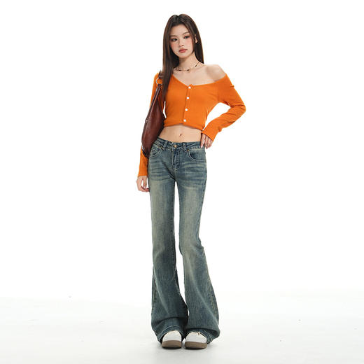 罗蒙春秋款女士牛仔裤美式复古微喇辣妹直筒水洗做旧显瘦百搭阔腿拖地长裤 商品图2