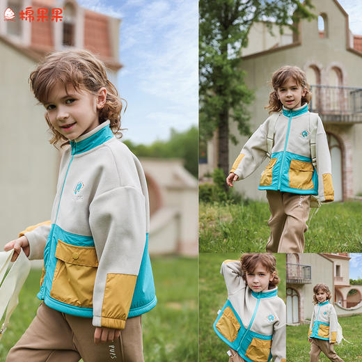 棉果果冬季新品男童奥利绒保暖加绒拼色双面绒外套M412100425753 商品图0