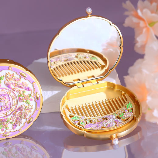 新款凤栖祥云随身镜金属故宫礼物女生手柄镜子国潮古风手持镜随身 商品图5