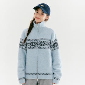 笛莎Deesha青少年女童毛衣2025冬季女童费尔岛纹样拉链开衫外套毛衣