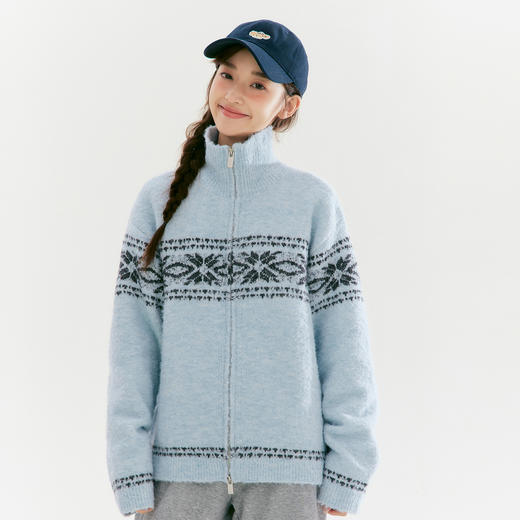 笛莎Deesha青少年女童毛衣2025冬季女童费尔岛纹样拉链开衫外套毛衣 商品图0