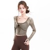 跃牌【禅语梵心】假两件撞色蝴蝶结网纱运动T恤女长袖带胸垫瑜珈服上衣CX5723 商品缩略图2