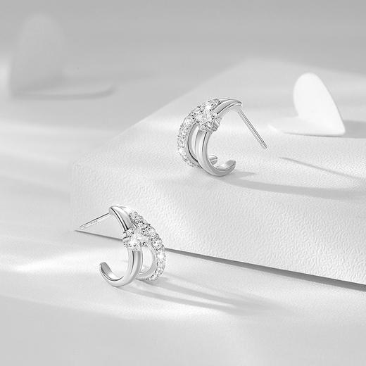 卡蒂罗KADER 星光耳钉 925银轻奢小众原创设计不规则双圈镶嵌闪锆配饰 星轨交织 甜蜜浪漫 耳钉 女款 银色 商品图4