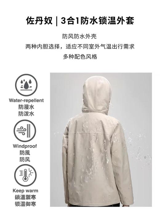 佐丹奴男装2025新款防风防水保暖【三合一】冲锋衣01075625 商品图4