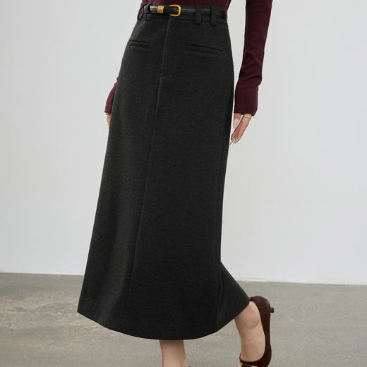 LJ9056 2025冬季新款女装高腰包臀开叉半身裙女中长款A字裙 商品图1