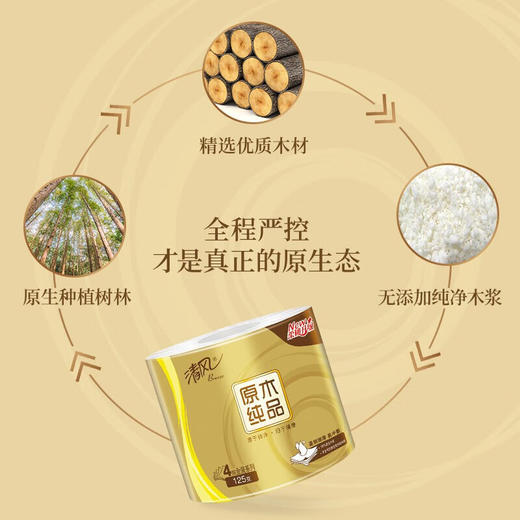 清风 原木金装4层卷筒卫生纸125g*10卷/提（提装） LMQF001 商品图2
