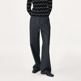 NUTH 复合宽松直筒皮裤加绒保暖休闲裤女 藏青色