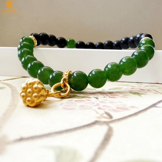 【品牌授权】【香港周六福】原创「玄瑞」喜木水丨新中式国风和田碧玉黑檀木事业运手串 商品图2