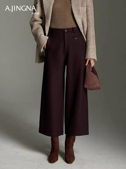 【随性优雅】阿菁娜高腰宽松绵羊毛后松紧腰九分裤F30D210008 商品图3