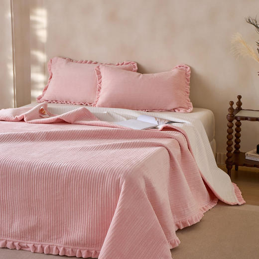 【牛奶绒床盖】牛奶绒床盖三件套秋冬保暖床单纯色绒布毯子床盖枕套 商品图8