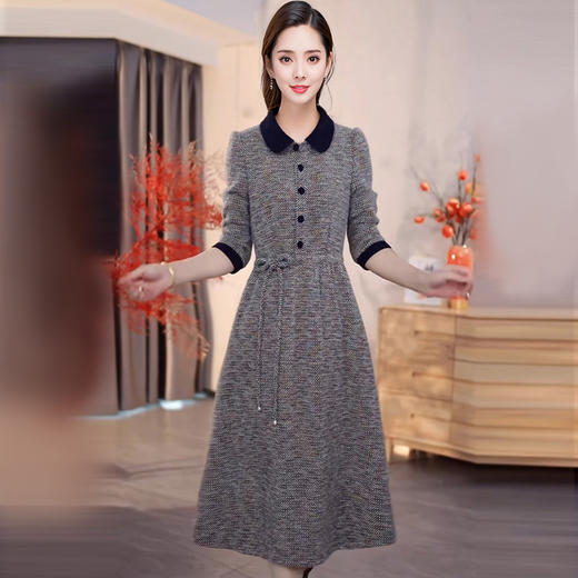 QYM 25PB55-Y连衣裙针织厚款保暖中长款A字裙 商品图0