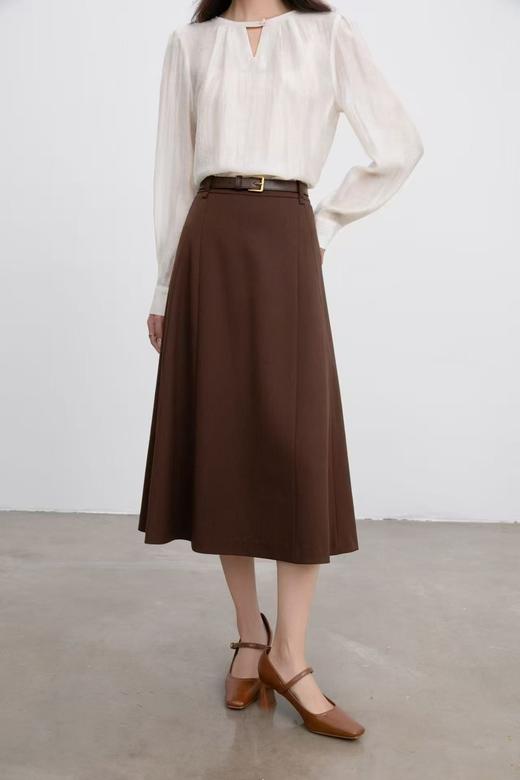 伯妮斯茵 | 优雅知性 垂坠感中长半身裙 大摆遮肉版型 挺括面料 气质约会款 SZ3B52 - 漆黑色，栗壳色半裙 商品图2