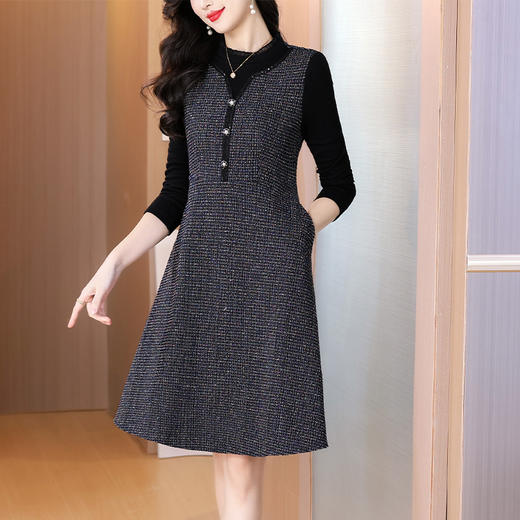 雀说小香风针织假两件收腰显瘦气质名媛风钉珠连衣裙AL6609 商品图3
