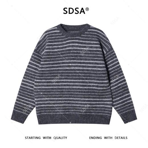 SDSA男士秋冬新款痞帅男装潮牌简约撞色条纹圆领针织衫毛衣百搭 商品图1