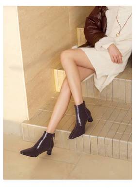 【云粉节】BF楼方头粗跟短靴女2025秋冬新款百搭时装靴中跟靴女靴子KYQ58653吊牌价1580 活动价790