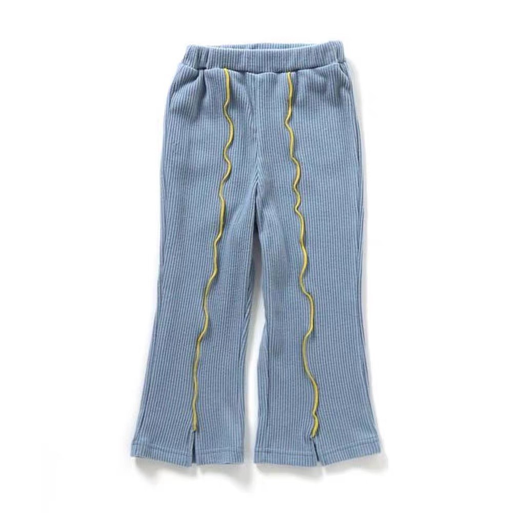br女童坑条花边拼接休闲裤长裤 喇叭裤弹力大80-100