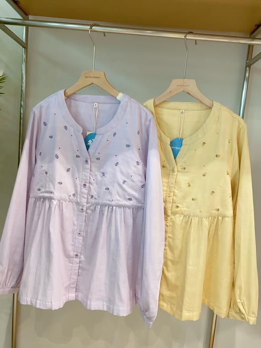 松植屋《慕樱》女士圆领长袖套装春秋女款双层纱布睡衣纯棉家居服 商品图4