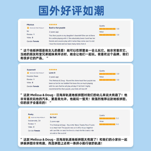 *美国Melissa&Doug圆形海岸探险互动游戏地板拼图套组（纸质+2辆轨道小车）儿童幼儿拼图益智玩具 商品图3