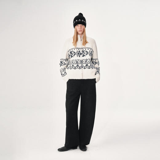 NUTH 费尔岛提花立领宽松拉链开衫针织外套女 白色（发货时间同步天猫） 商品图4