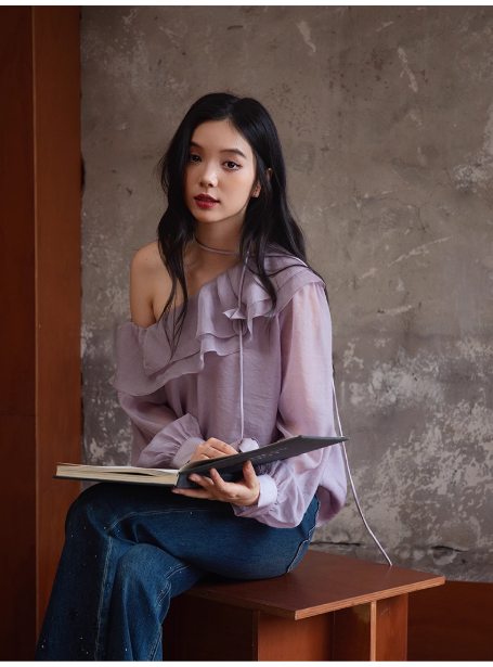 【门店同款】ENJOY秋季“谧色花颂”花朵飘带上衣 164246525