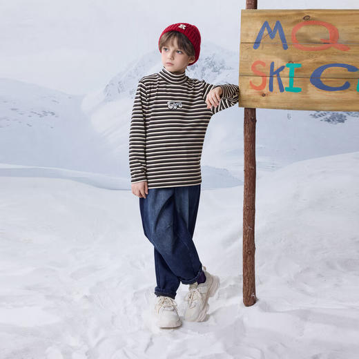 【MQD】男大童冬季经典条纹内搭长袖半高领T恤 商品图3
