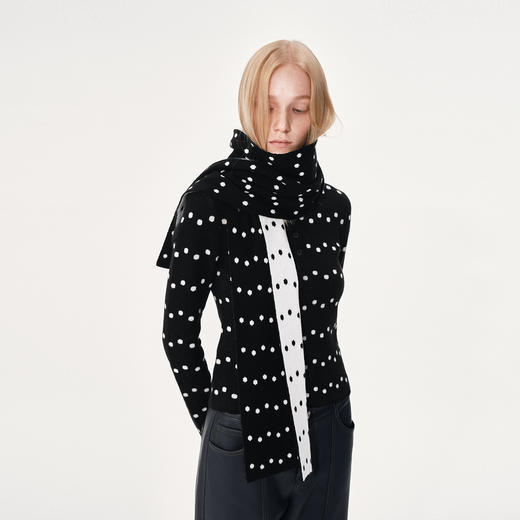 NUTH 美利奴羊毛正反两色波点保暖围巾女 黑色/粉色（发货时间同步天猫） 商品图1