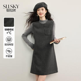 【10/15新品】熙世界格雷穿搭毛呢背心连衣裙女2025年秋冬新款直筒无袖马甲裙子