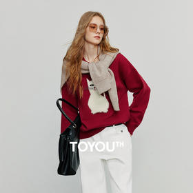 初语针织衫女秋季新款插画师联名猫猫提花宽松圆领毛织上衣