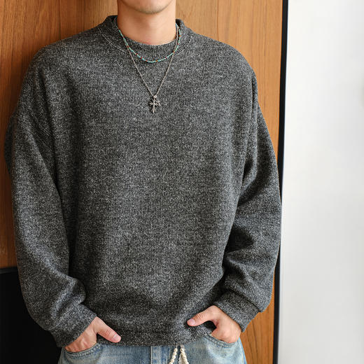 徐太浪【毛绒感 花灰色】560g套头毛衣男秋冬新款内搭针织衫上衣 商品图2