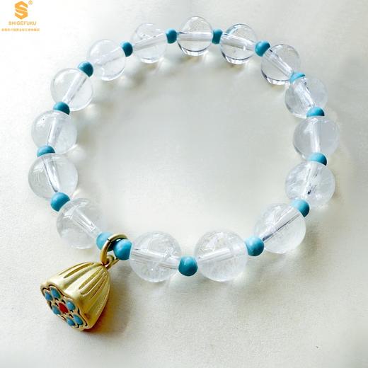 【品牌授权】【香港周六福】原创「莲澈」新中式国风白水晶绿松石好运莲莲手串 商品图3