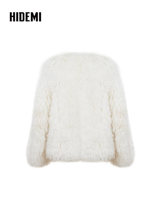 HIDEMI 进口新西兰长毛羊羔毛环保未染色皮毛一体外套 自然白 商品图10