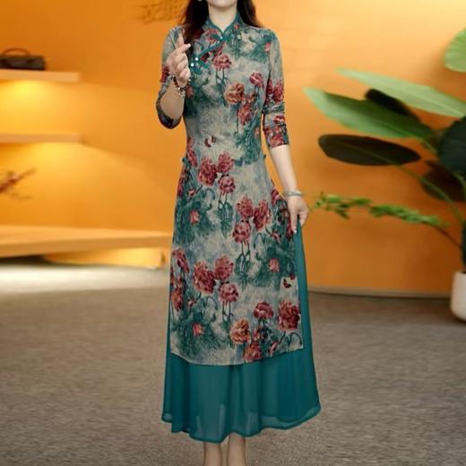 雀说新中式丝旗袍连衣裙女士气质遮肚显瘦连衣裙中长款AL2025-40 商品图3