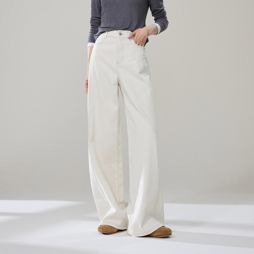 【秋爆款-灰白阔腿裤】逸阳新品松弛感牛仔拖地阔腿牛仔长裤5880V 商品图7