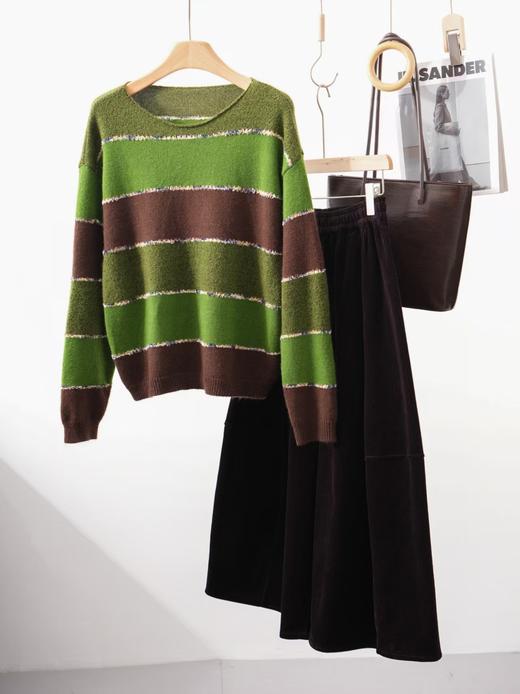 抹茶可可棕三色碰撞条羊毛混纺毛衫 商品图10