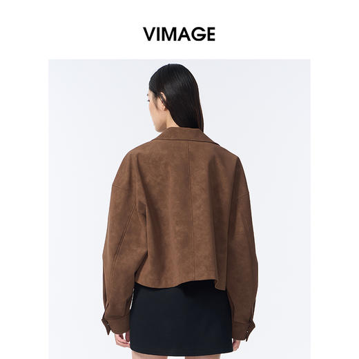 VIMAGE纬漫纪宽松复古巧克力色短款秋冬新款夹克外套V2403111 商品图4