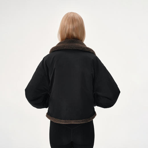 NUTH正反双面穿摇粒绒宽松保暖短款厚外套女 黑拼棕色（发货时间同步天猫） 商品图4