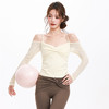 跃牌【禅语梵心】露肩网纱蝴蝶结瑜伽服长袖跑步速干运动文胸一体杯健身服上衣CX3425 商品缩略图1